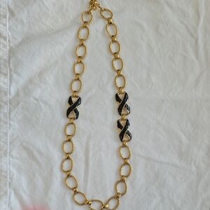 Monet Vintage Gold-Tone Chain Necklace with Black Enamel Accents